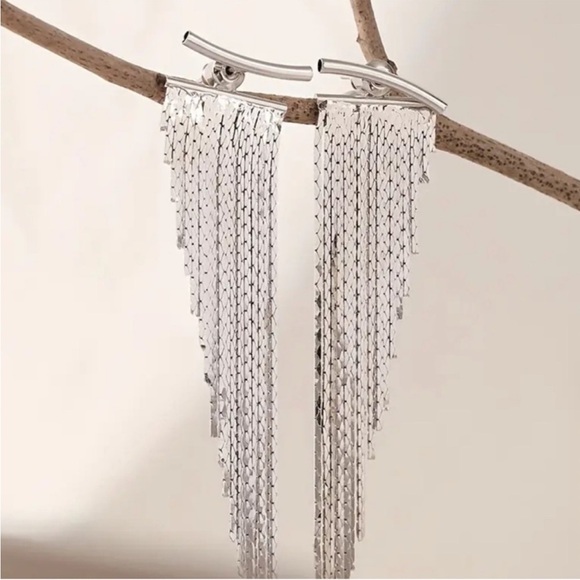 Liquid Silver Cascade Couture Fringe Earrings - Picture 4 of 4